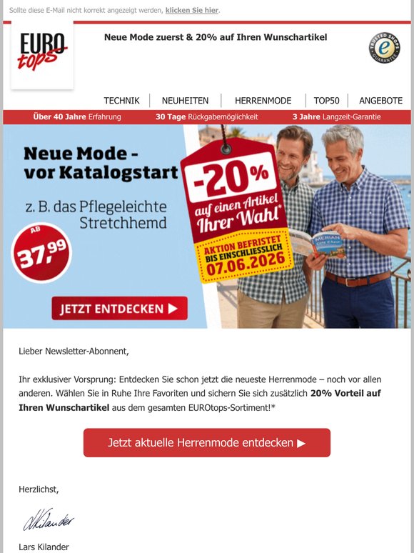 Exklusiv für Sie: 20% Vorteil & neue Mode zuerst entdecken