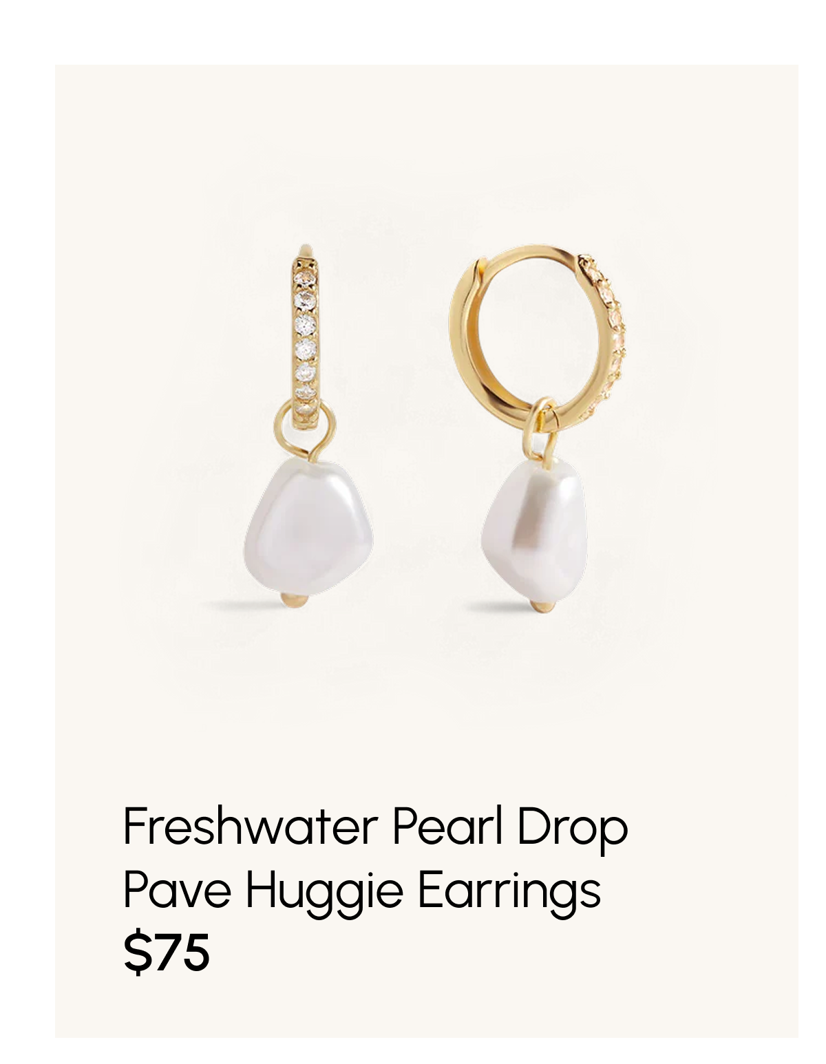 Freshwater Pearl Drop Pave Huggie Earrings