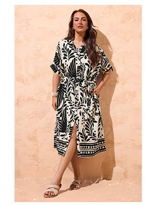 EVANS Curve Black Abstract Shirt Dress
