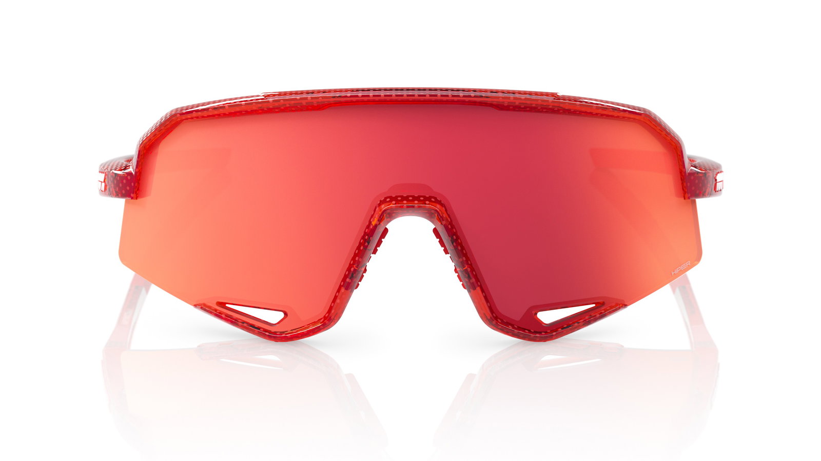 Front view of SLENDALE® Campari Translucent Red HiPER® Fire Red Mirror Lens