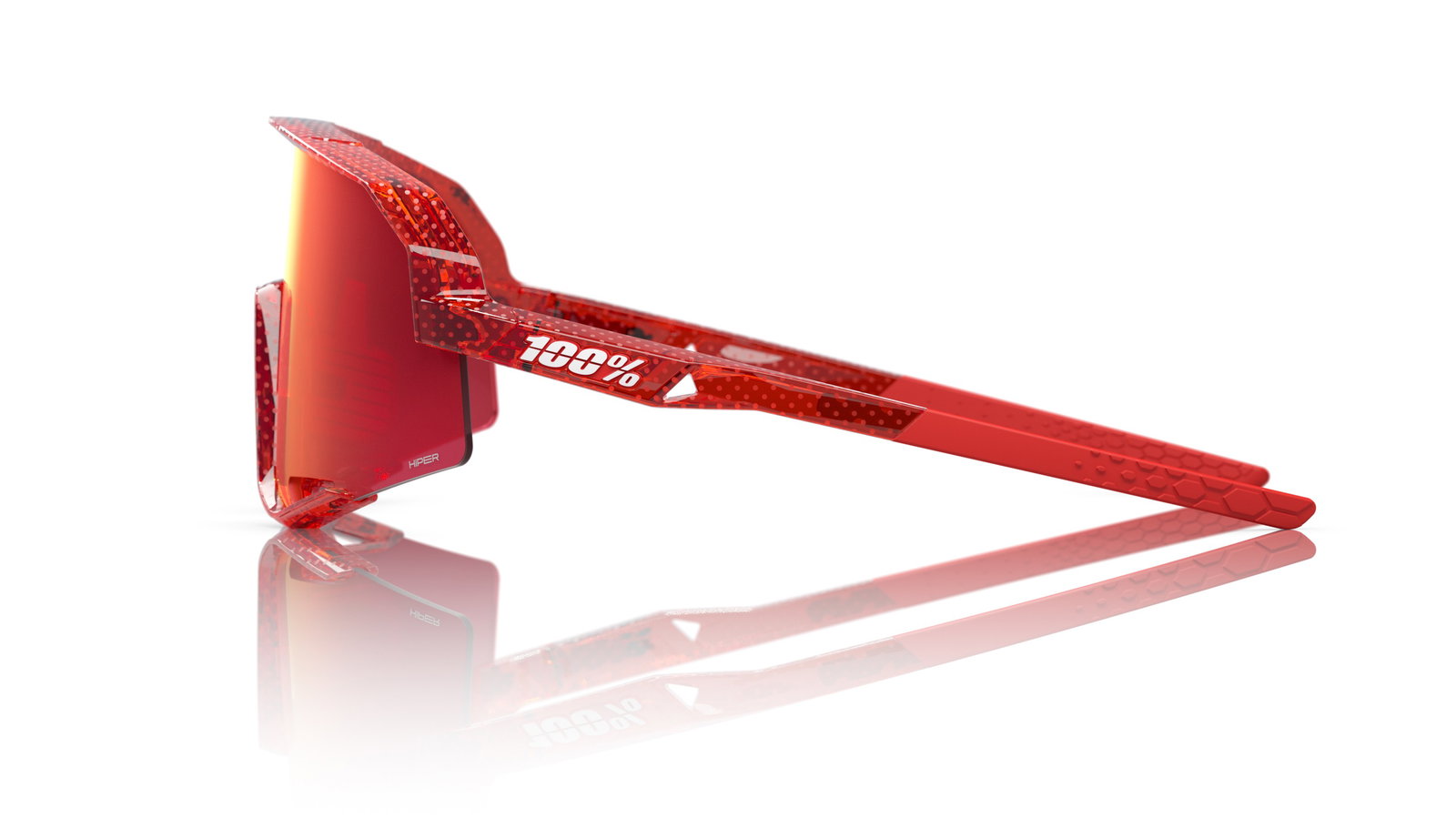 Profile view of SLENDALE® Campari Translucent Red HiPER® Fire Red Mirror Lens