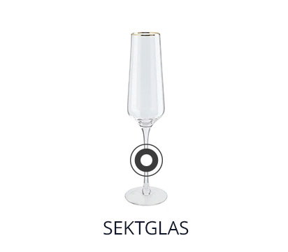 Freigestellte Grafik eines Sektglases mit Goldrand, mit der Beschriftung ‚SEKTGLAS‘.