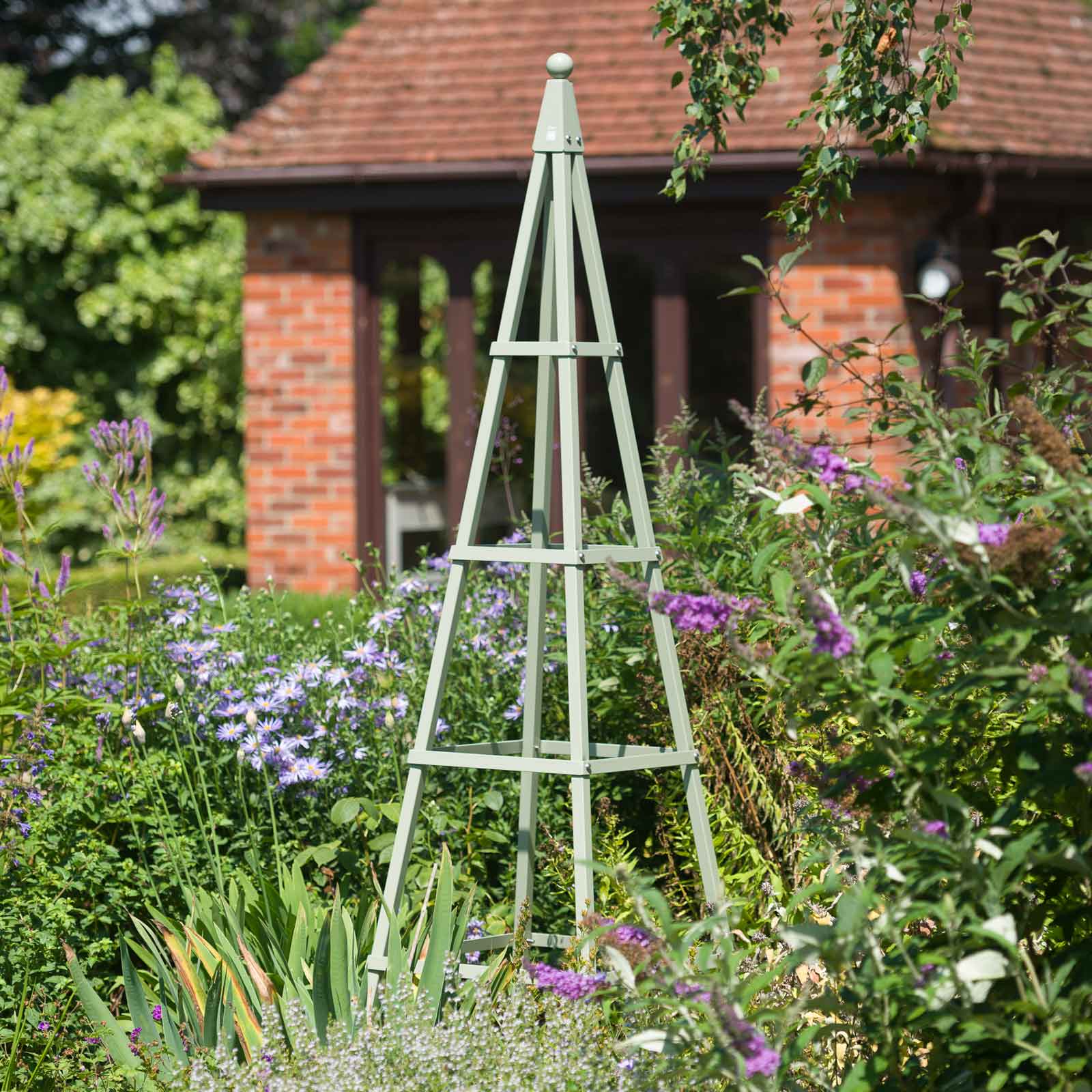 Strong Steel Pyramid Garden Obelisk - Lichen Green - Harrod Horticultural