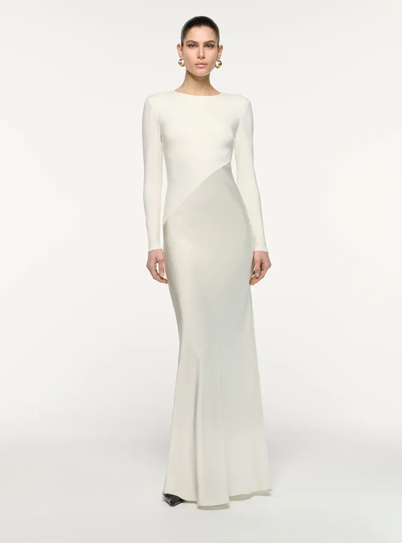 ASYMMETRIC CONTRAST FABRIC GOWN