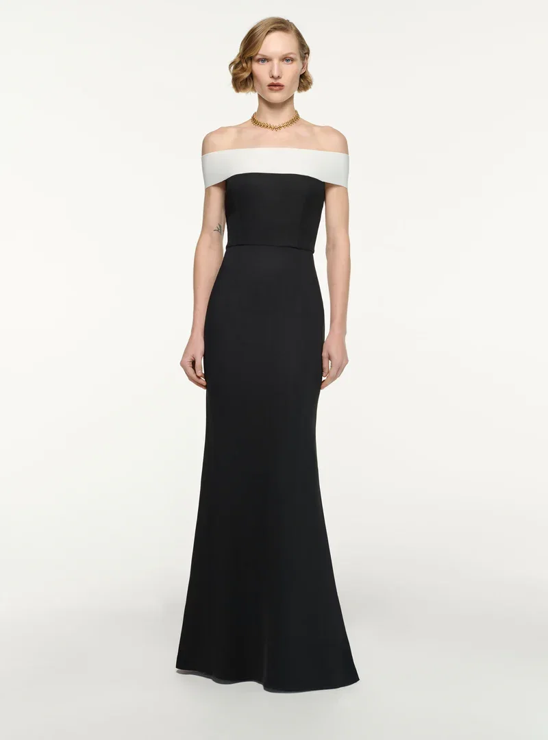 OFF-THE-SHOULDER STRETCH-CADY GOWNT