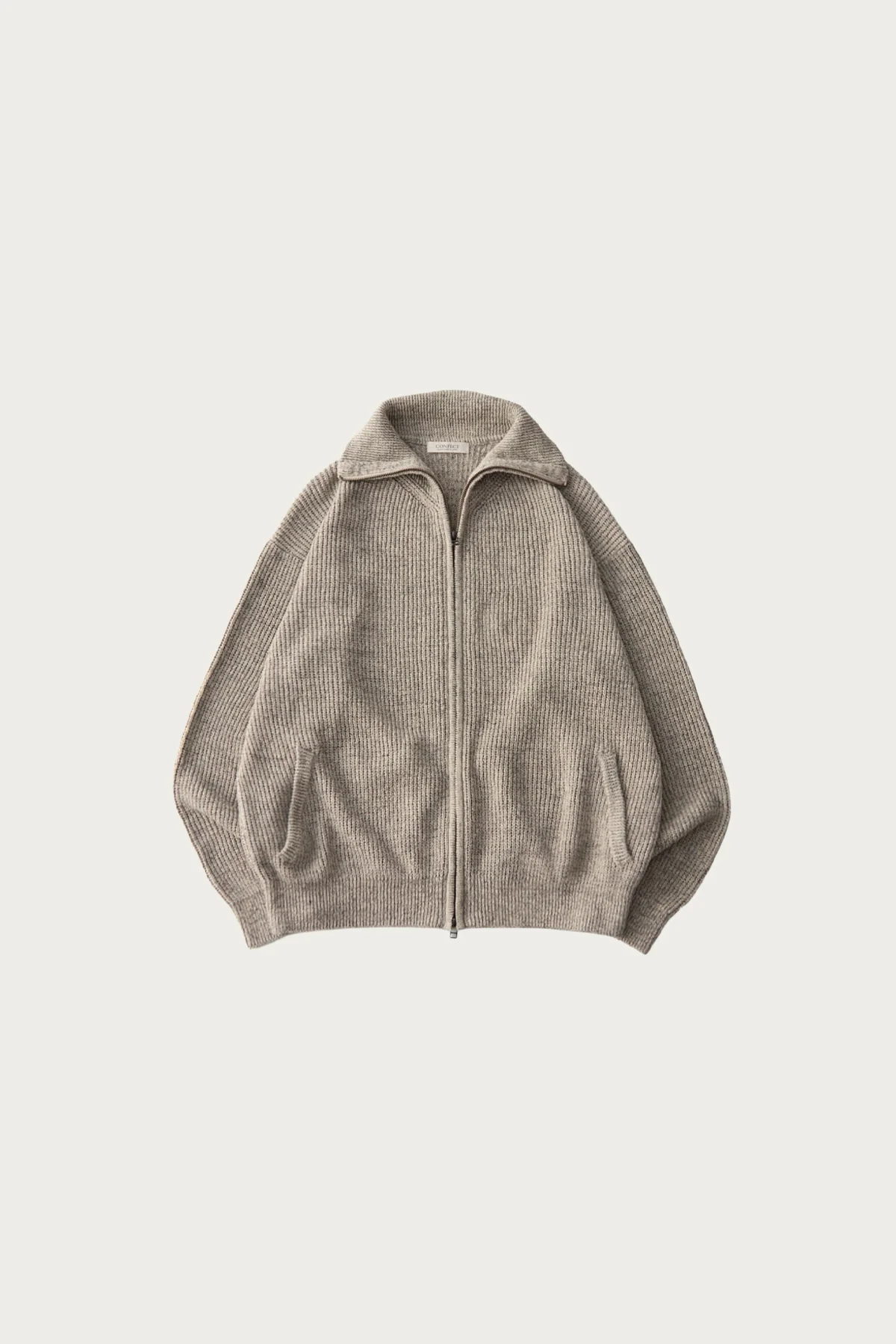 Image of Linen Cotton Hemp Driver's Zip-Up Knit - Oatmeal