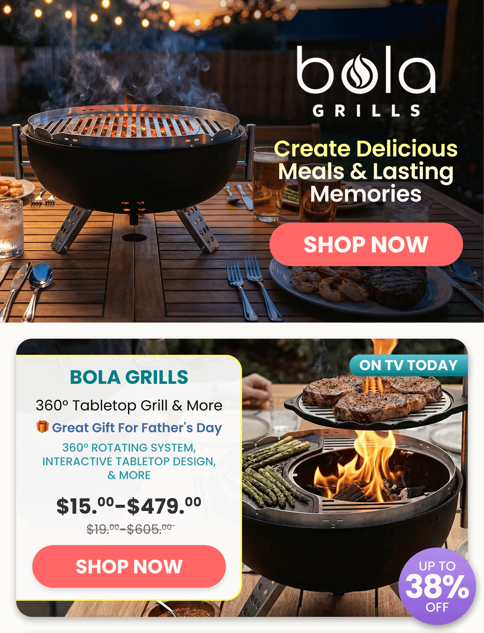 Bola Grills 360° Tabletop Grill & More/ 360° rotating system, interactive tabletop design, & more