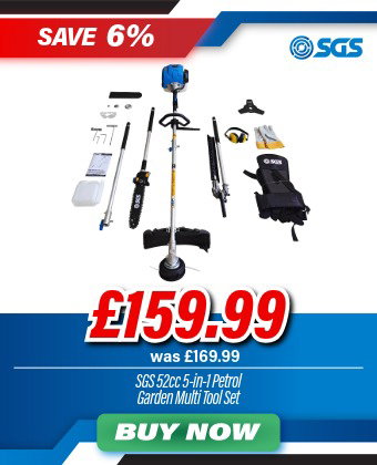 SGS 52cc 5-in-1 Petrol Multi Tool Garden Set: Chainsaw Trimmer Strimmer Pruner & Brushcutter