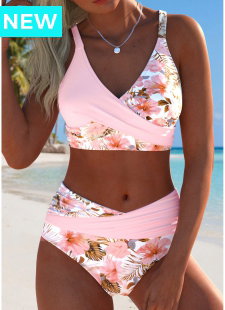 Light Pink Mid Waisted Surplice Bikini Set