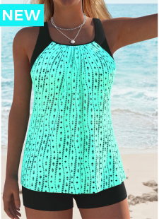 Tummy Coverage Cyan Tankini Top and Bra