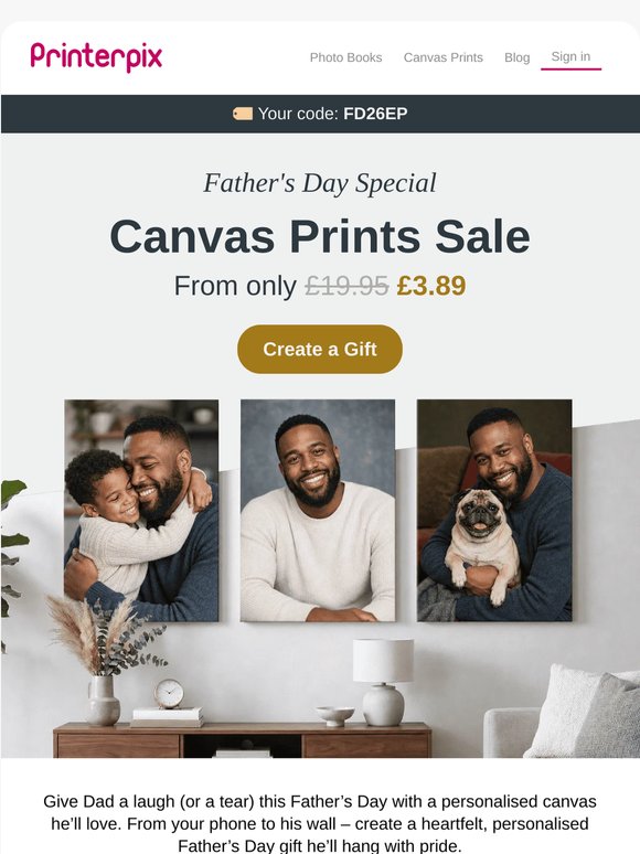 🖼️💙 From just £3.89 - Treat Dad to a Canvas full of Memories