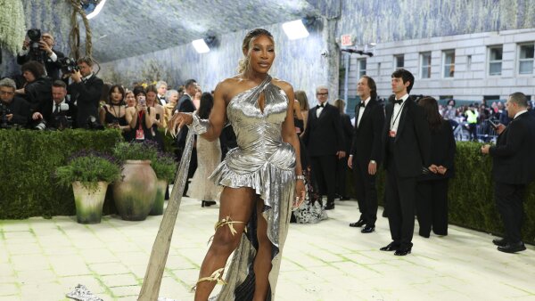 Serena Williams wears a silver gown at the 2026 Met Gala.