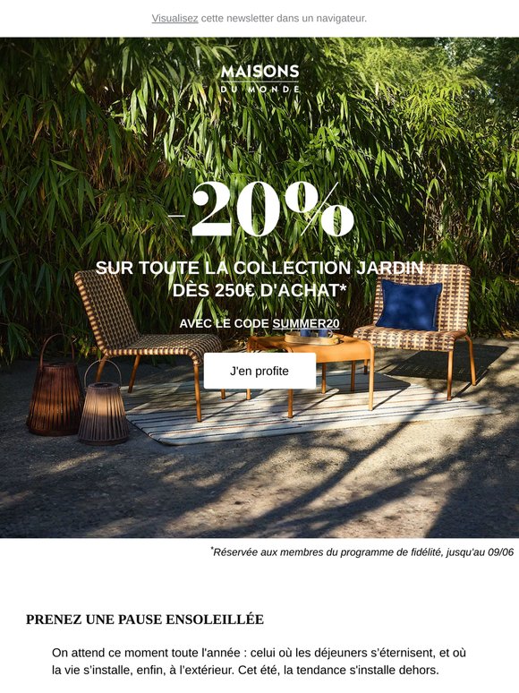 ☀️ -20% sur TOUTE la collection jardin