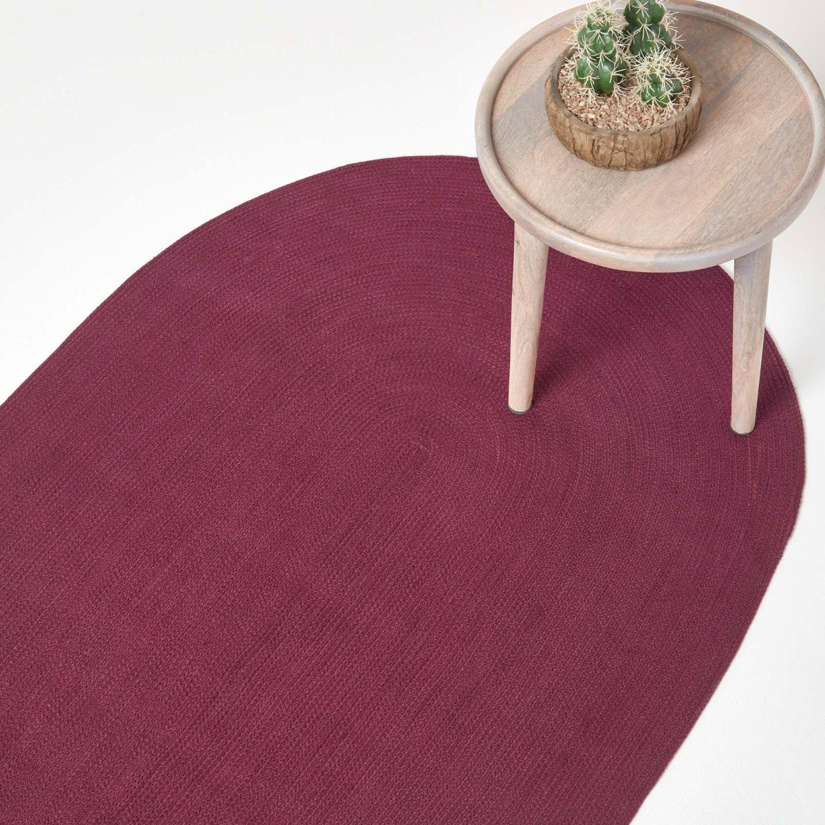 Image of Plum Handmade Woven Braided Oval Rug, 90 x 150 cm