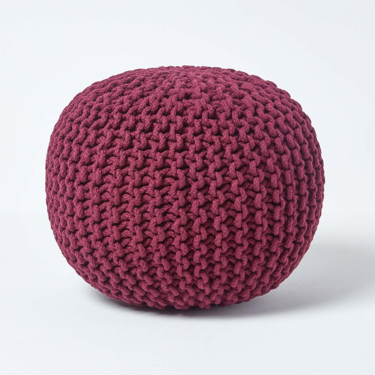 Image of Plum Round Cotton Knitted Pouffe Footstool