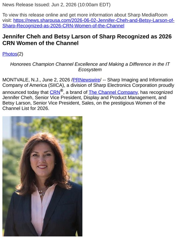 Jennifer Cheh and Betsy Larson of Sharp Recognized as 2026 CRN Women of the Channel