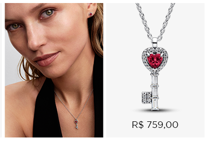 Colar Prata Chave Coracao Vermelho Elevado