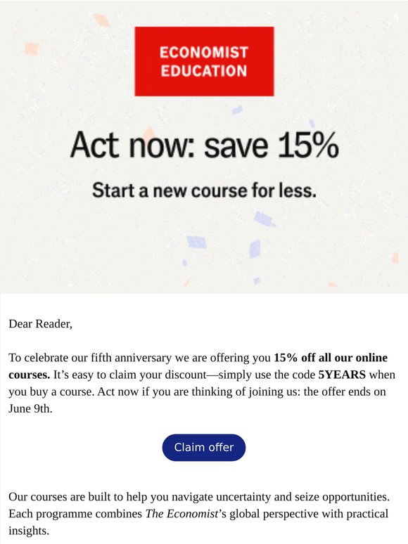 Act now to claim your 15% discount