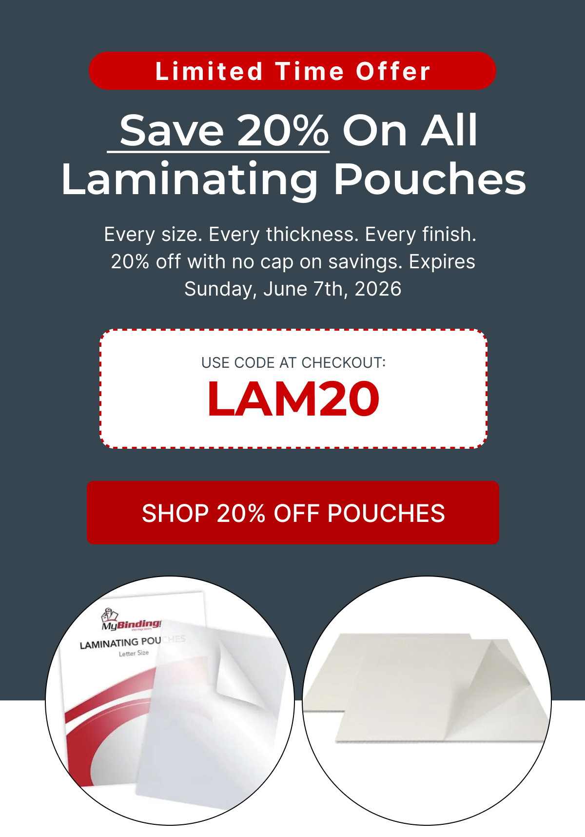  Save 20% On All Laminating Pouches