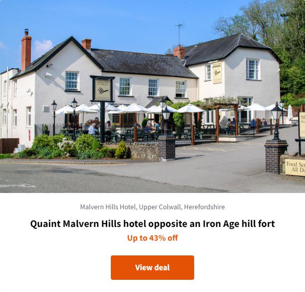 Quaint Malvern Hills hotel opposite an Iron Age hill fort