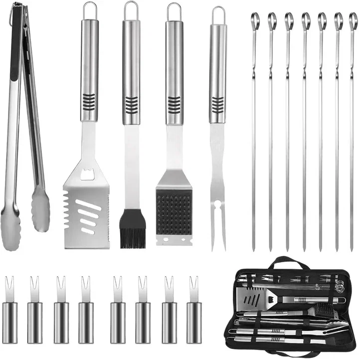 Stainless Steel BBQ Grilling Tools Set with Carry Bag for Outdoor Cooking