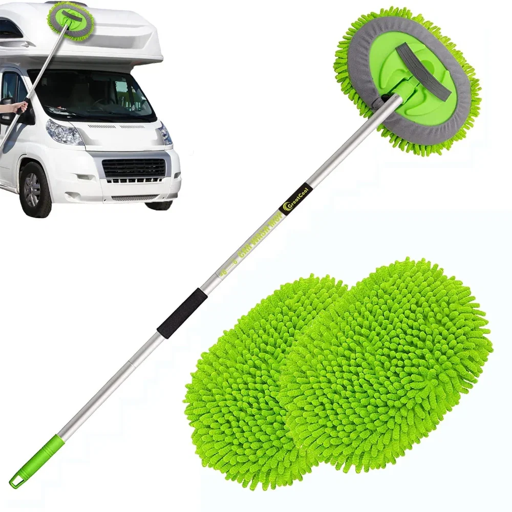 Car Wash Brush Kit with Long Handle Microfiber Mop and Scratch Free Cleaning Head