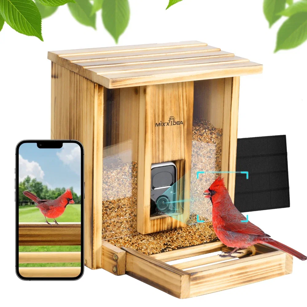 Smart Bird Feeder with Camera – Solar Powered Outdoor Use – 2K HD Video with AI Bird Identification – Large Capacity Feeder for Backyard Bird Watching