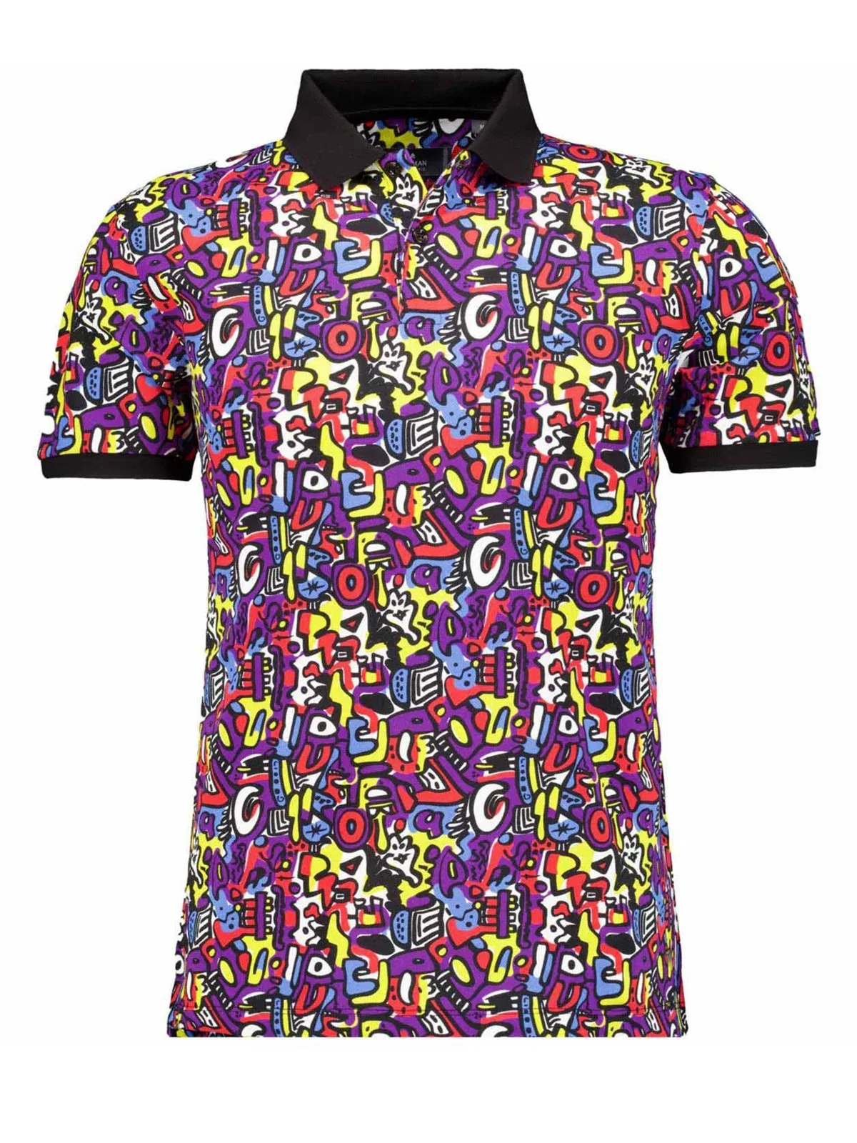 Cotton piqué polo shirt with colorful art print