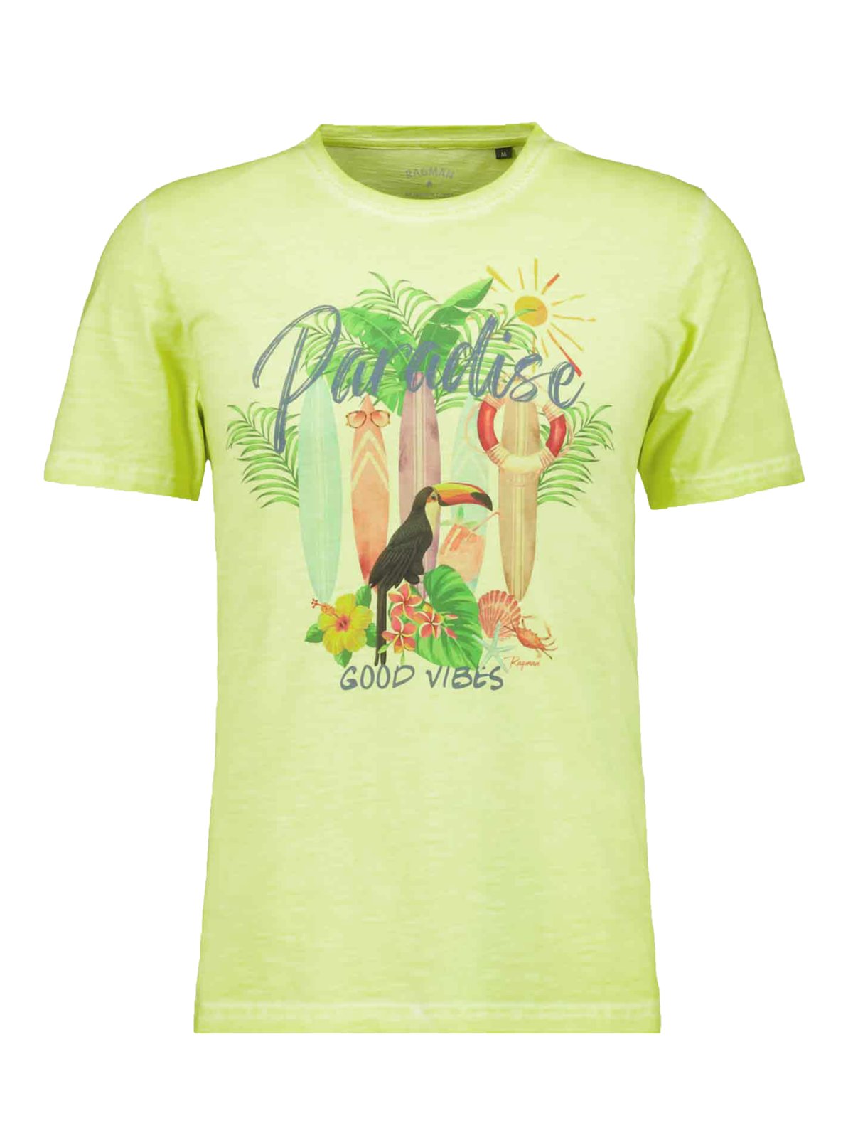 Cotton T-shirt in washed look with paradise motif
