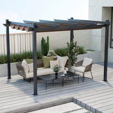 Costway 10x12ft Outdoor Aluminum Retractable Pergola Canopy Shelter Grape Trellis Brown