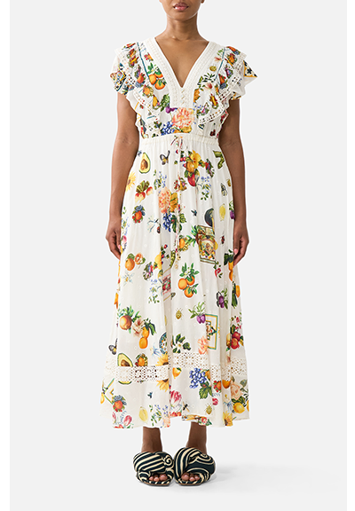 FLUTTER SLEEVE MIDI DRESS WITH FRILL DETAIL | MAGIC OF THE MERCADO