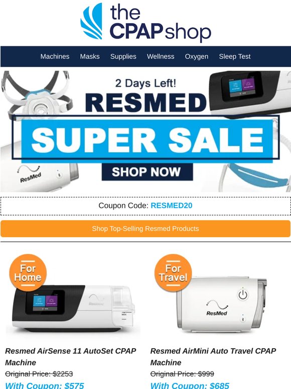 Resmed Deals & Steals! 🔥 CPAPs Starting at $525 + 20% Off ALL Masks + Supplies (Code: RESMED20)