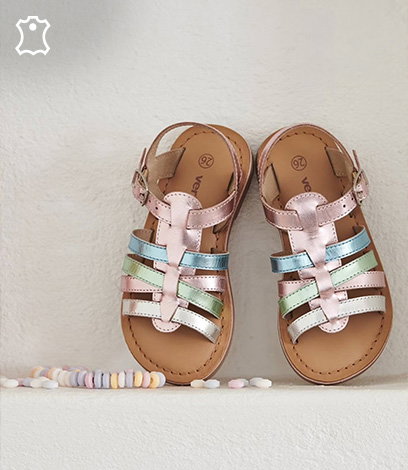 Multi-Strap Leather Sandals for Children, Designed for Autonomy - lilac