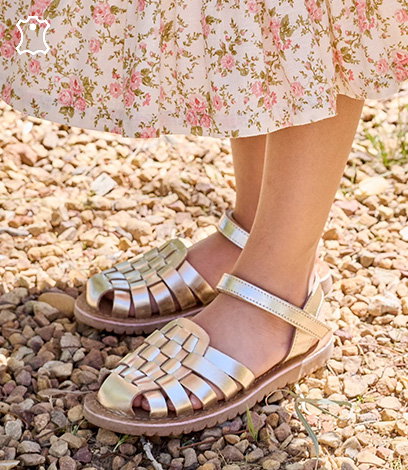 Hook-&-Loop Leather Sandals for Children, Designed for Autonomy - gold