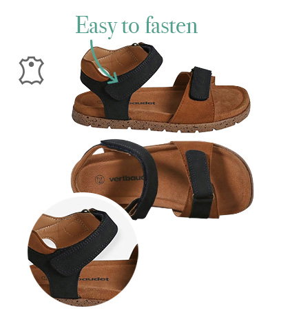 Leather Hook-&-Loop Sandals for Children, Designed for Autonomy - navy blue