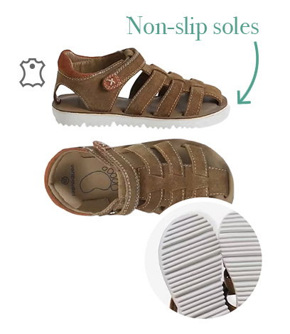 Leather Hook-&-Loop Sandals for Children, Designed for Autonomy - camel