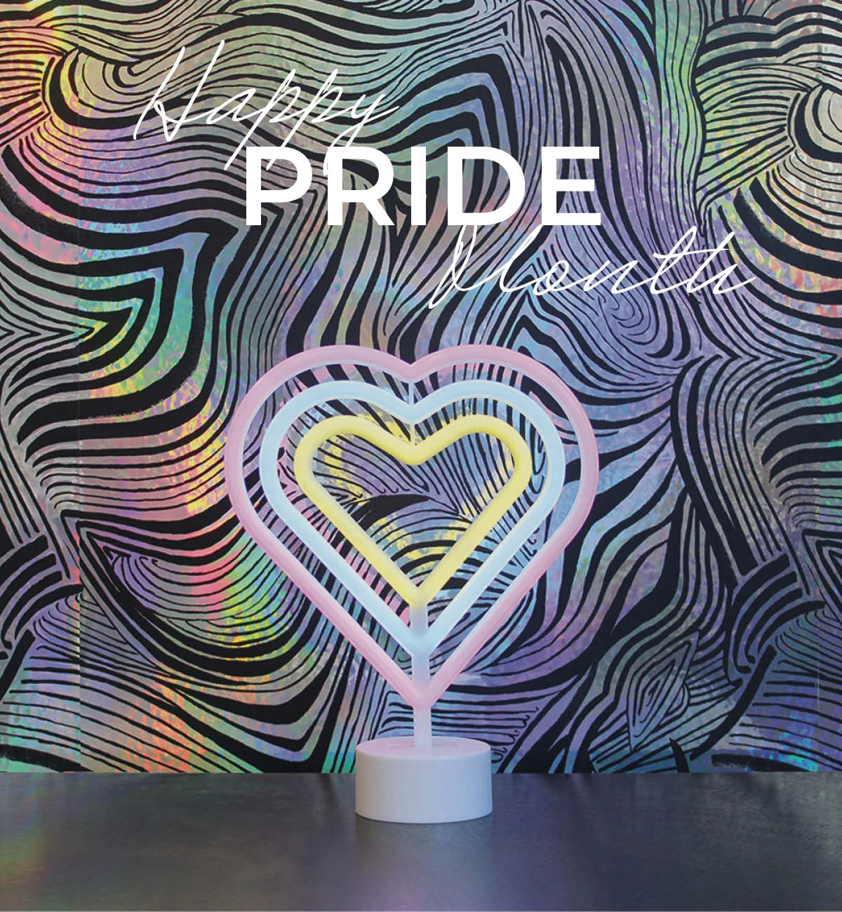 Image of Tempaper's Holographic wallpaper with text "Happy Pride Month"