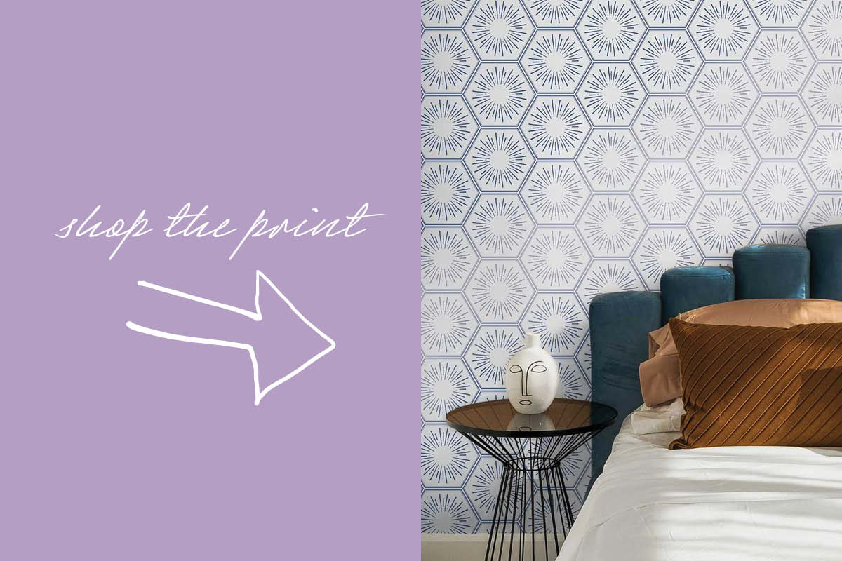 Image of Tempaper's Hello Sunshine wallpaper with text box "Shop the print"