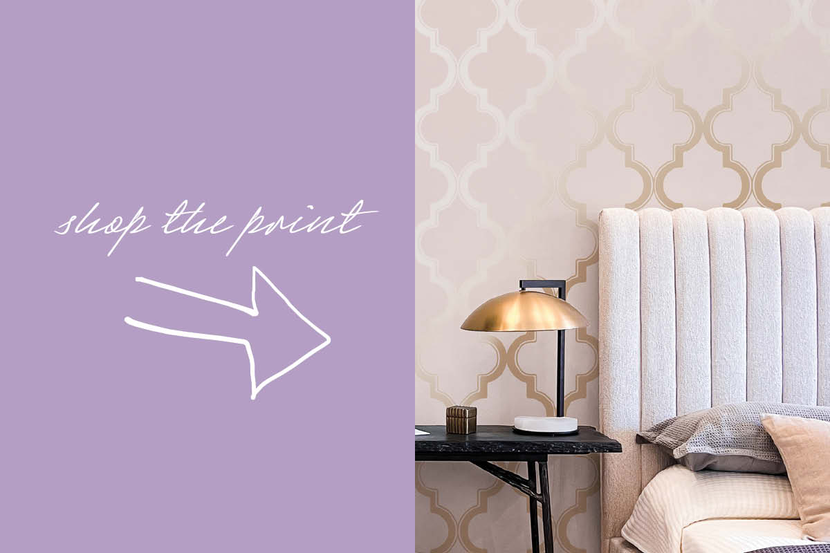 Image of Tempaper's Marrakesh Wallpaper with text "Shop the Print"