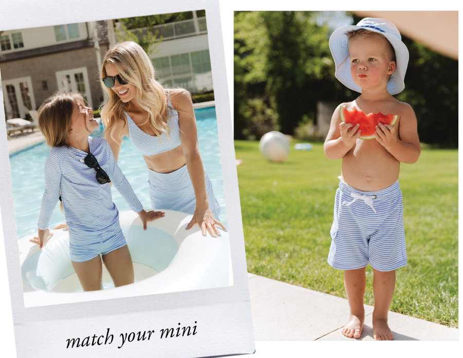 match your mini in rash guard and trunks