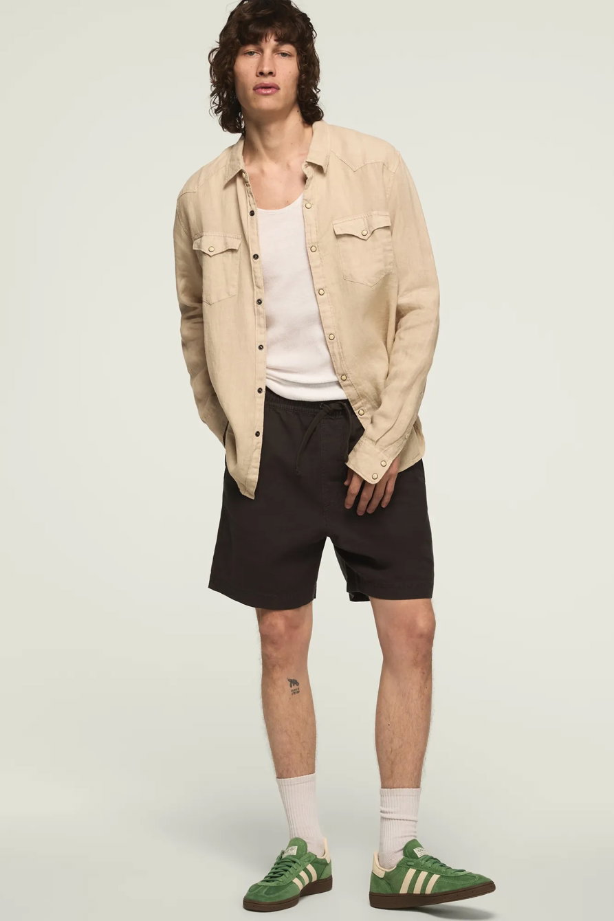 Image of Lucky Brand 6 Inch Linen Pull On Short - Men's Shorts Denim Jean in Flint Stone