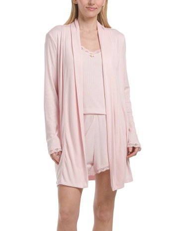 3Pc Tank Shorts And Long Cardigan Set For Women, Viscose/Rayon