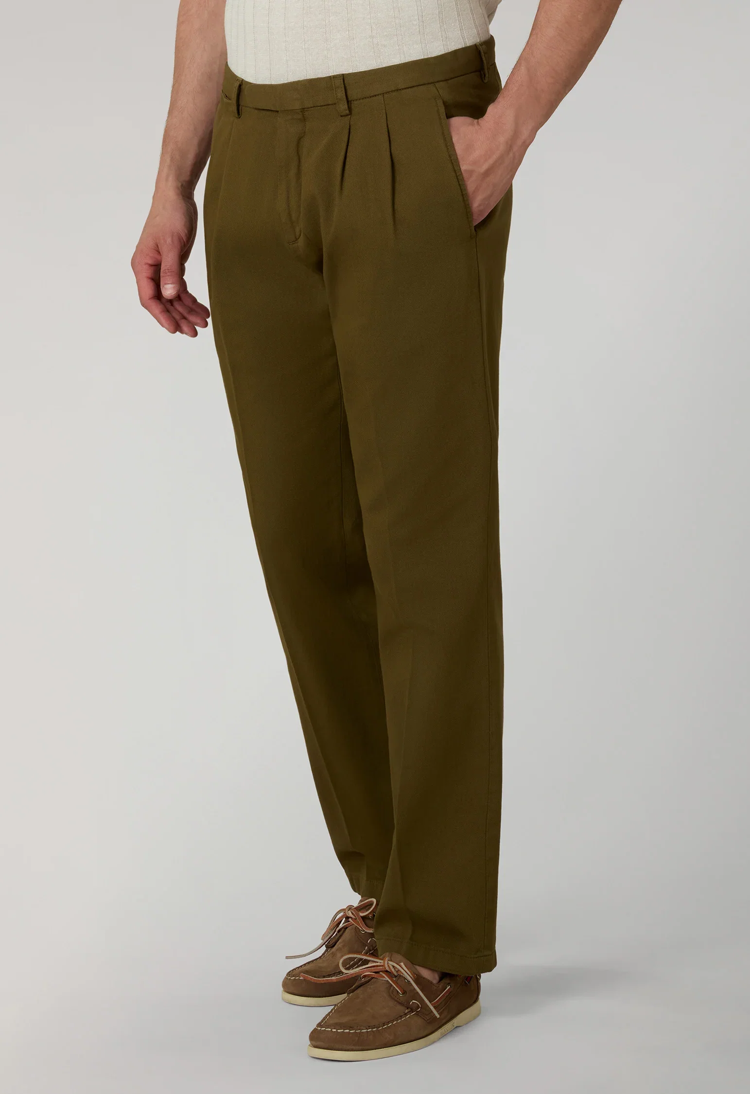 Image of Light Brown Garment Dyed Stretch Cotton Napoli Trousers