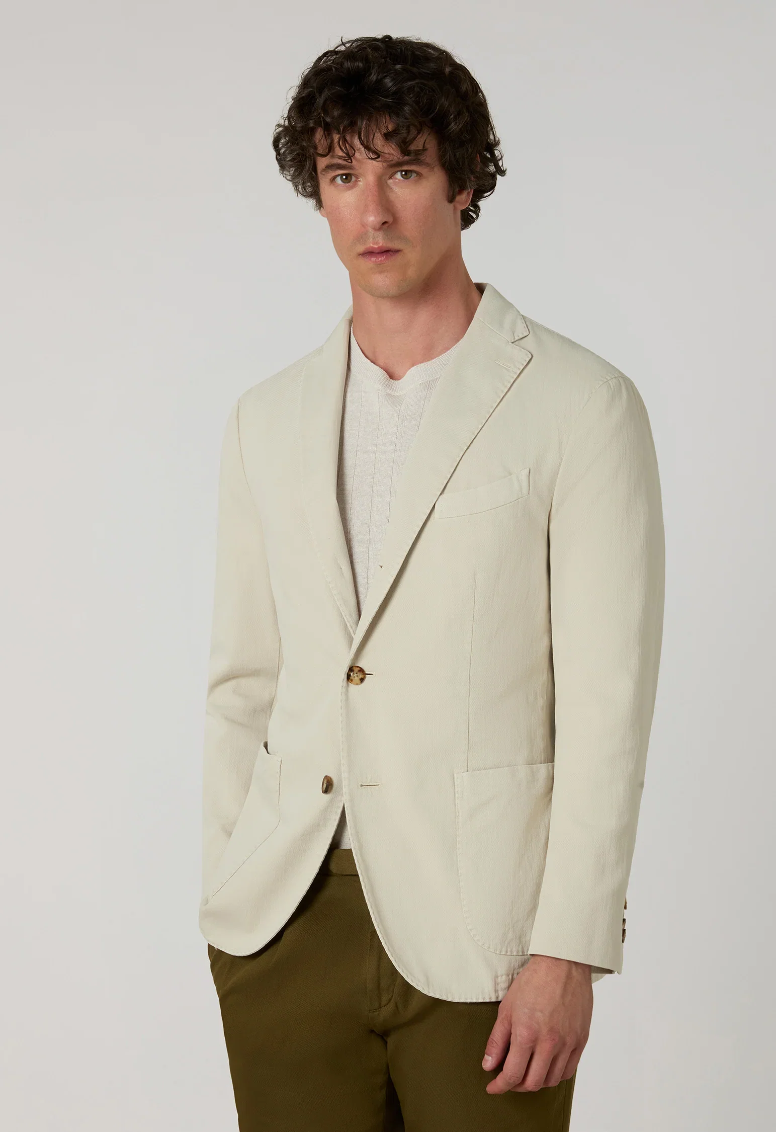 Image of Beige Garment Dyed Stretch Cotton K-Jacket