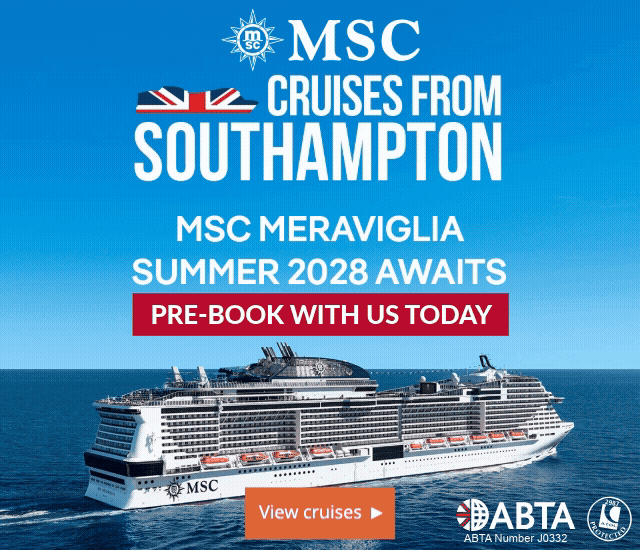 MSC Cruises: Pre book summer 2028 now! Save up to 20% off + low £1 pp deposits on MSC Meraviglia cruises from Southampton