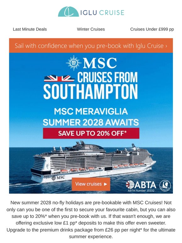Up to 20% off MSC Cruises' new summer 2028 holidays
