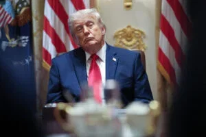U.S. President Donald Trump listens to members of his Cabinet speak during a meeting in the Cabinet Room of the White House on May 27, 2026 in Washington, DC.