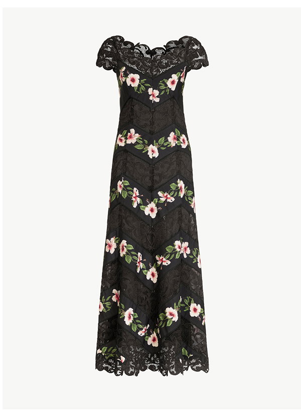 Chiné Hibiscus Striped Faille Midi Dress