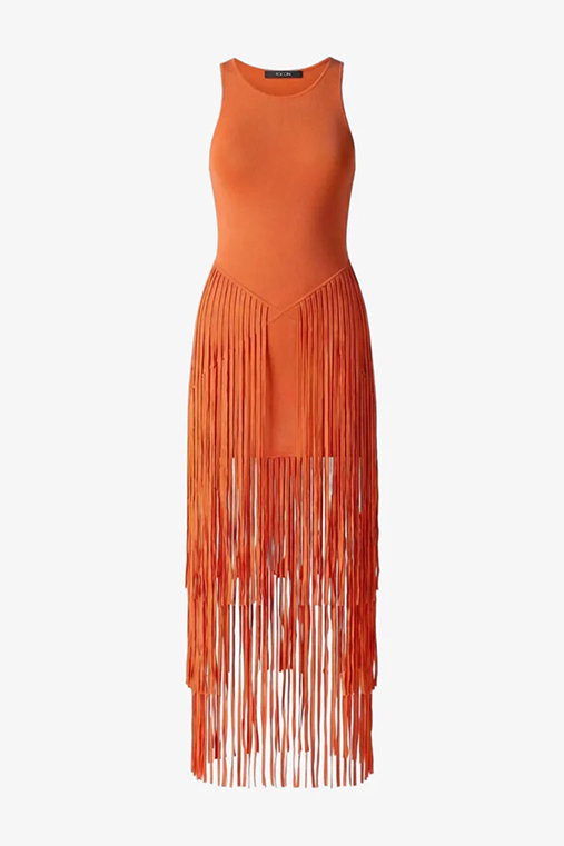 Jora Racer Knee Length Dress with Fringe