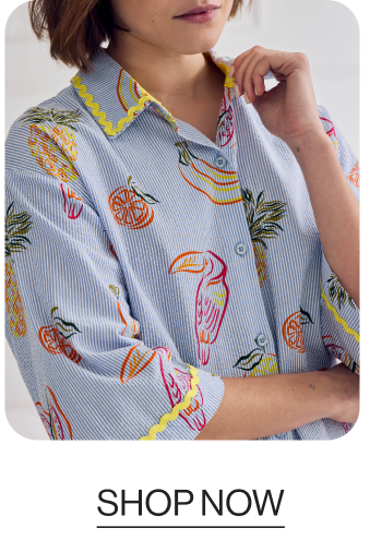 Seersucker Cotton Toucan & Fruit Stripe Print Short Pyjama Set